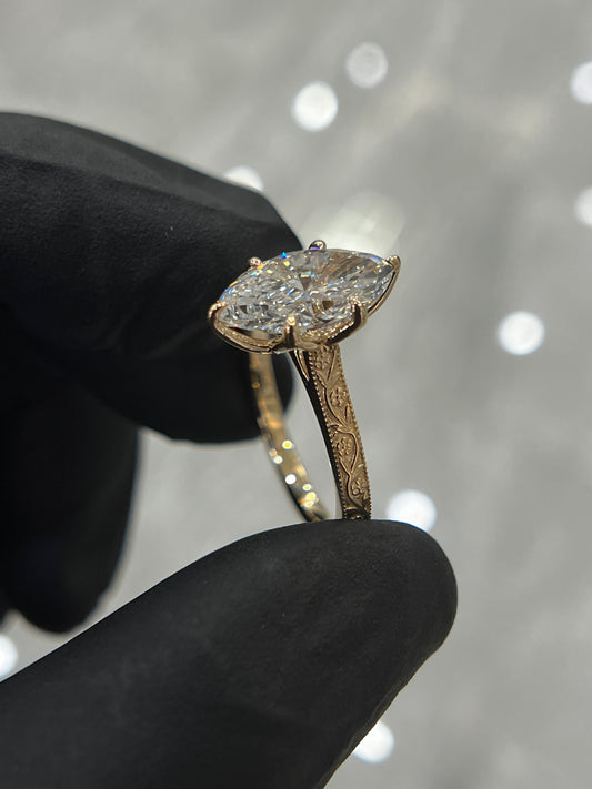 Floral engraved marquise ring