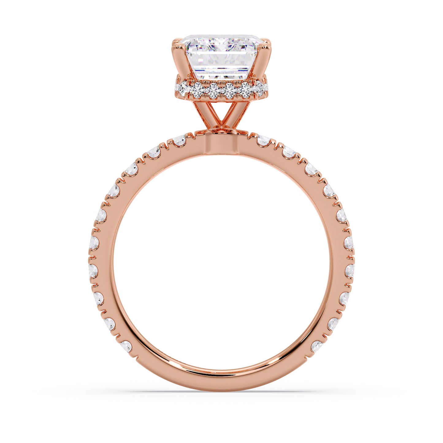 Emerald diamond with pave/hidden halo setting