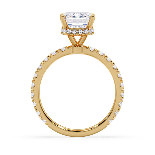 Emerald diamond with pave/hidden halo setting