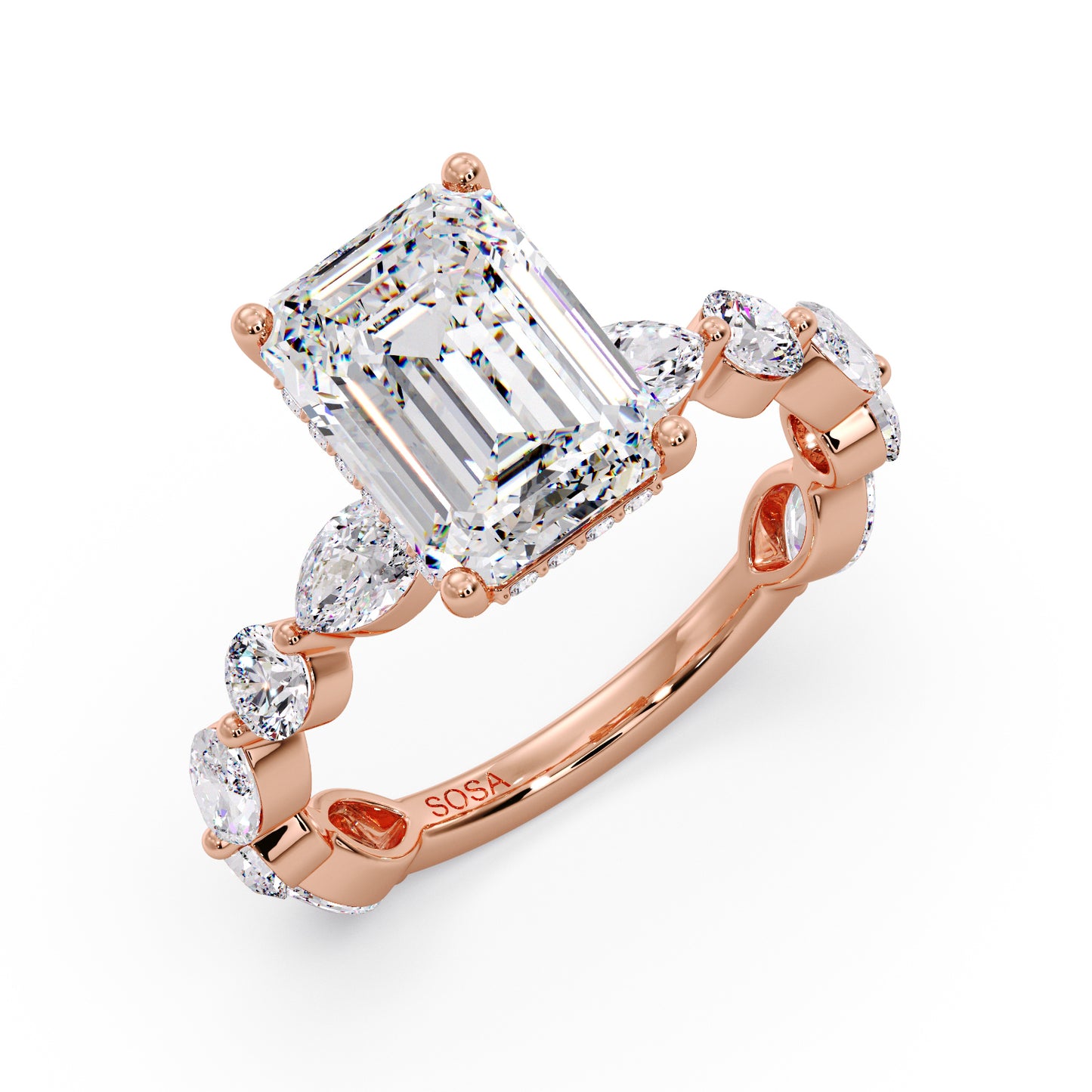 3 carat emerald, Round/Marquise band