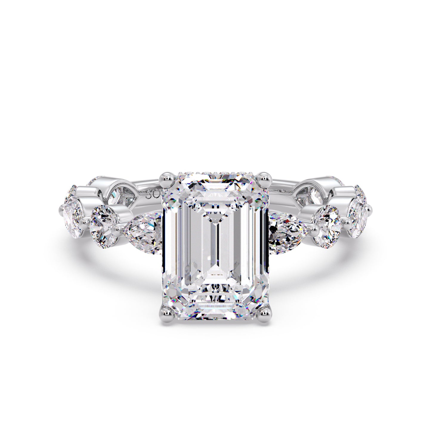 Emerald diamond set in a round/marquise band