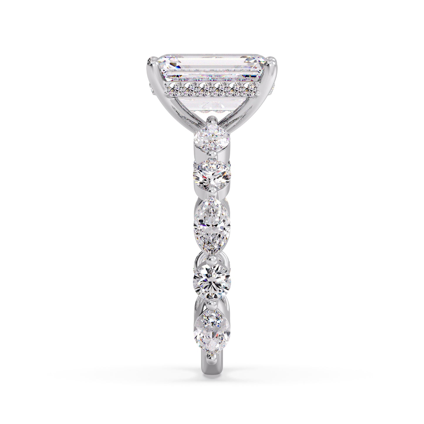 Emerald diamond set in a round/marquise band