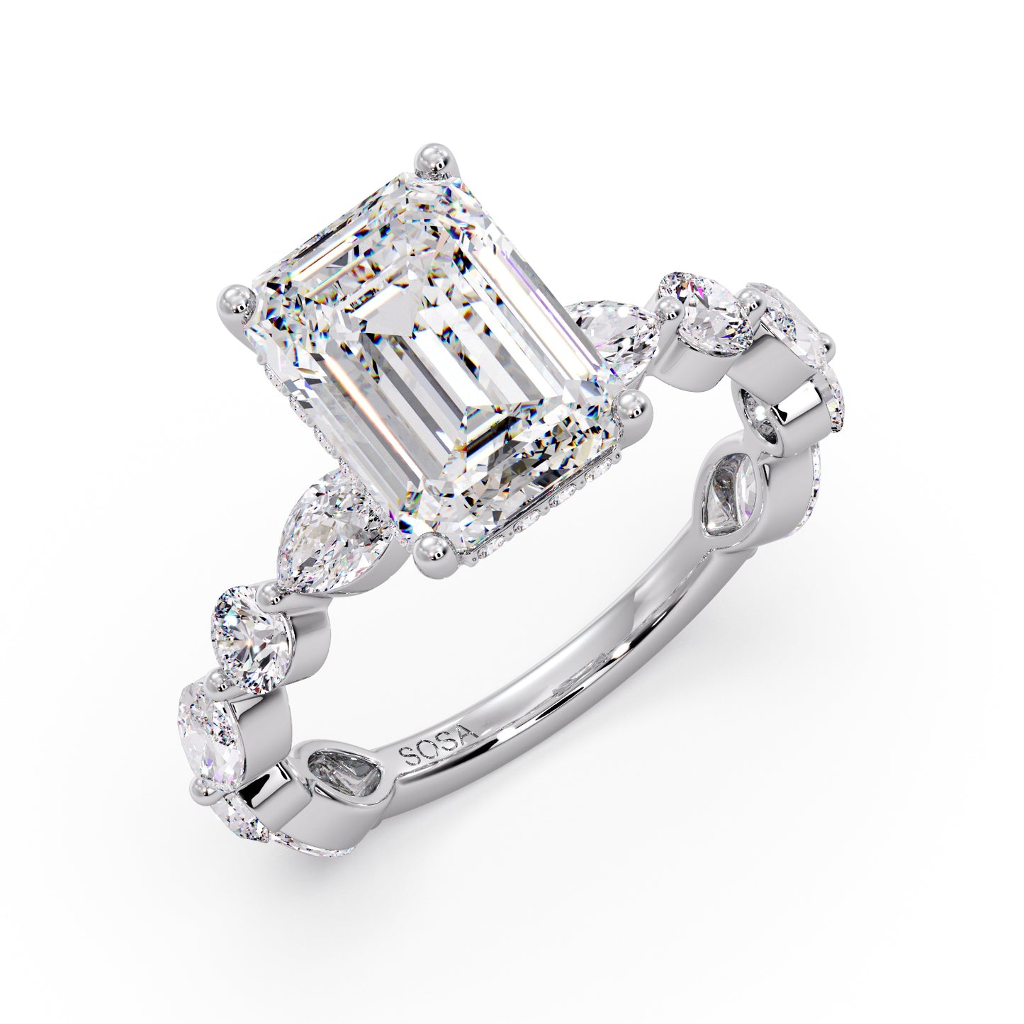 Emerald diamond set in a round/marquise band
