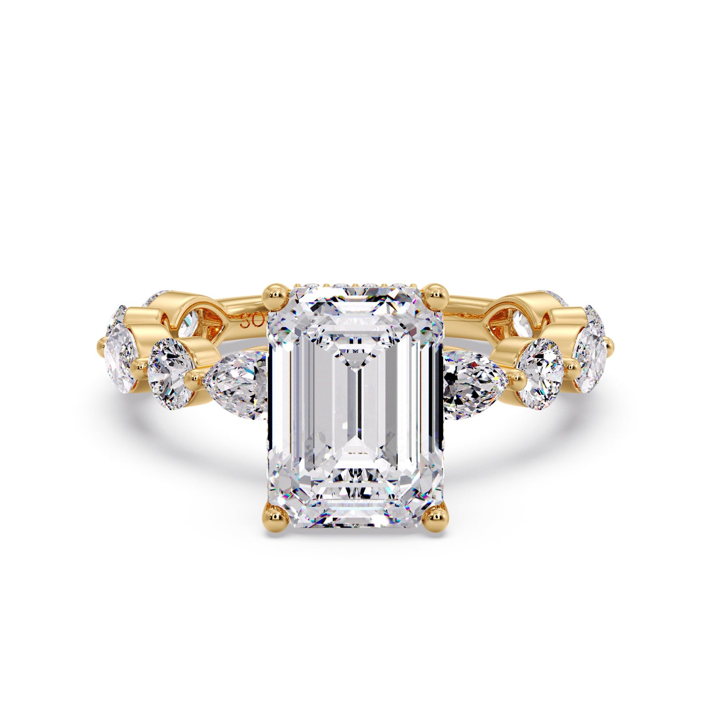 Emerald diamond set in a round/marquise band