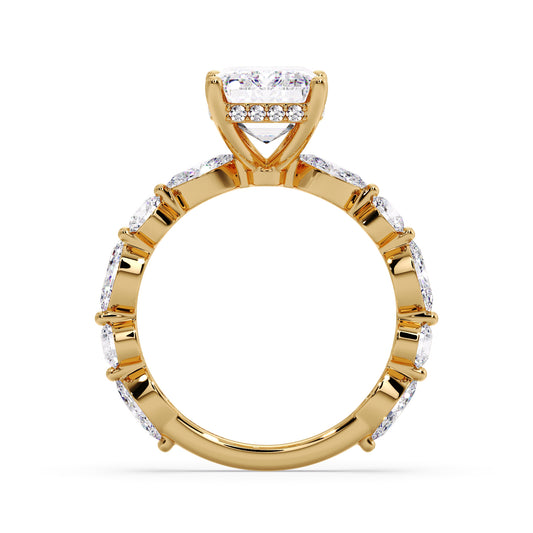 Emerald diamond set in a round/marquise band