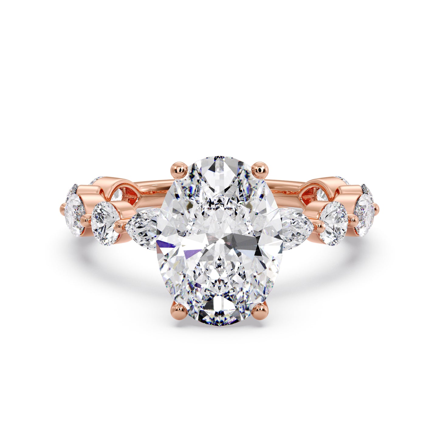 Oval diamond set in a marquise & round setting