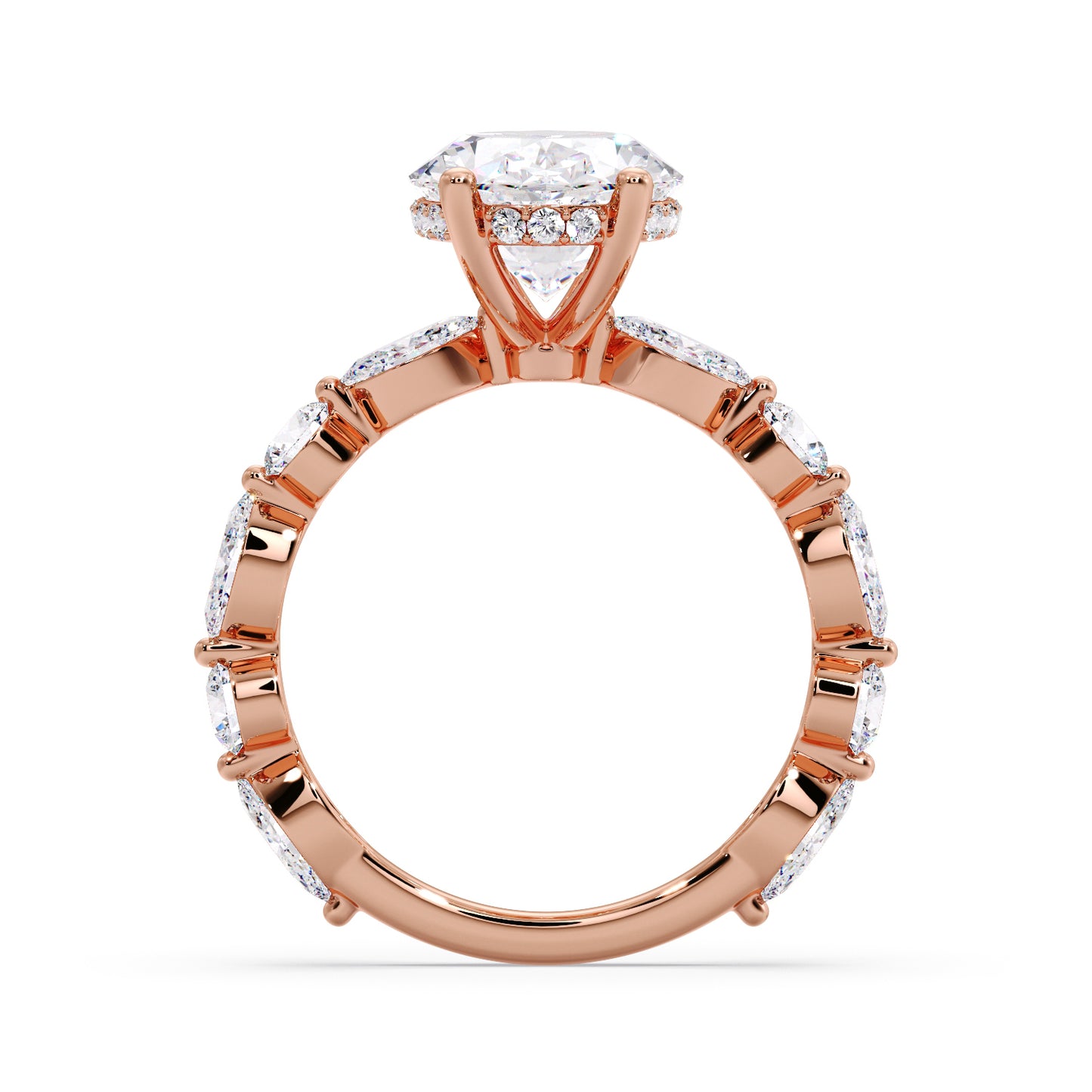 Oval diamond set in a marquise & round setting