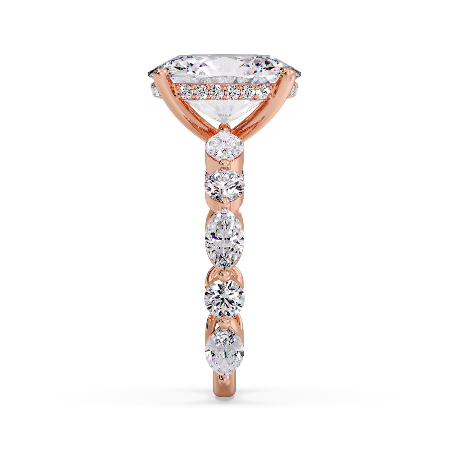 Oval diamond set in a marquise & round setting