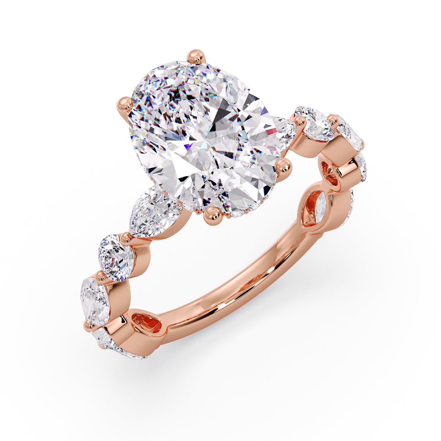Oval diamond set in a marquise & round setting