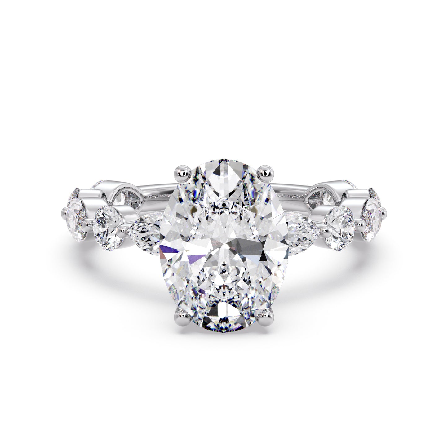 Oval diamond set in a marquise & round setting