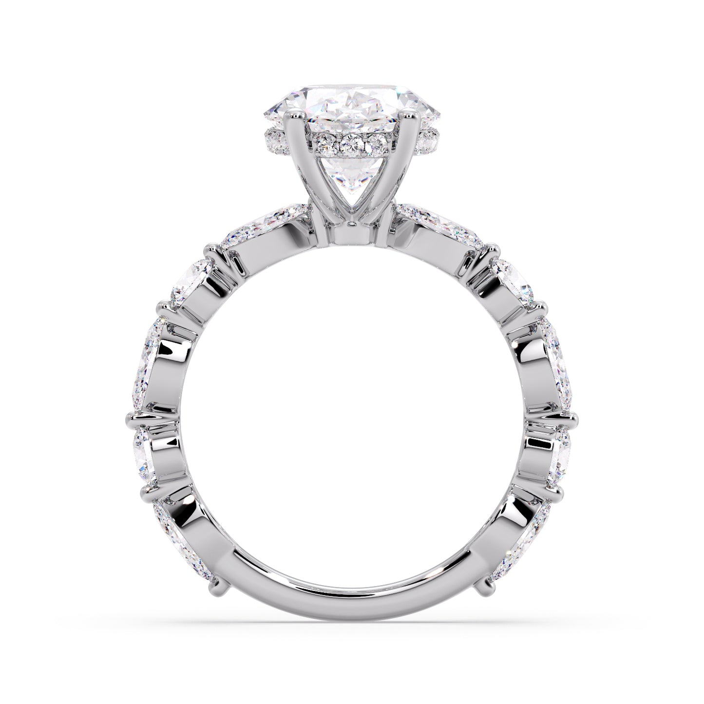 Oval diamond set in a marquise & round setting