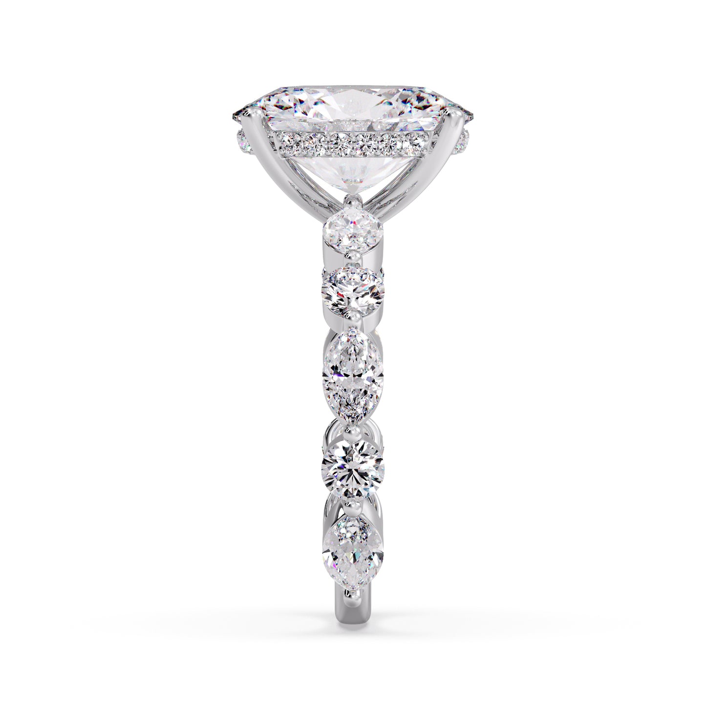 Oval diamond set in a marquise & round setting