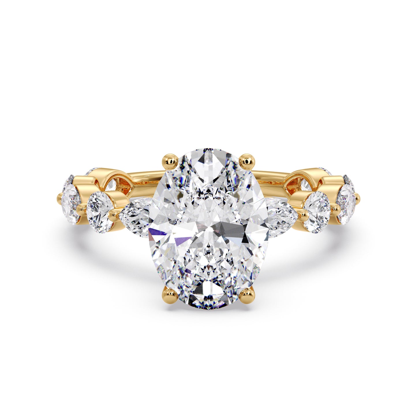 Oval diamond set in a marquise & round setting