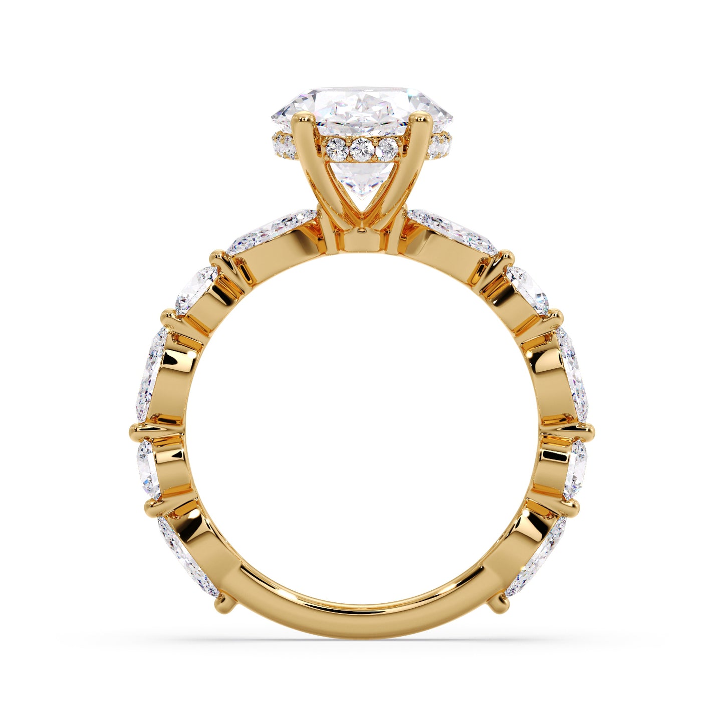 Oval diamond set in a marquise & round setting