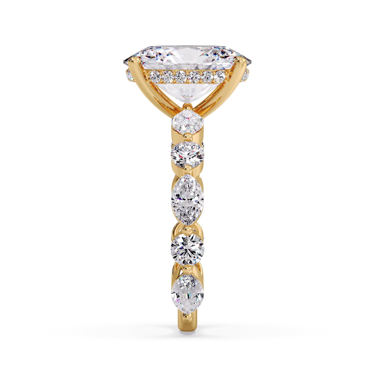 Oval diamond set in a marquise & round setting