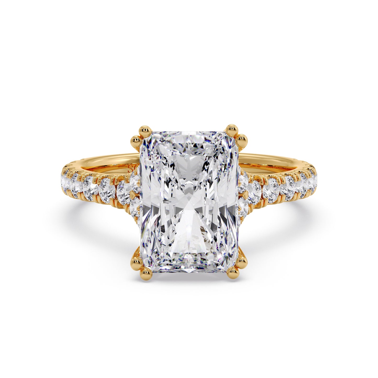 Radiant cut diamond in the Luna sol setting