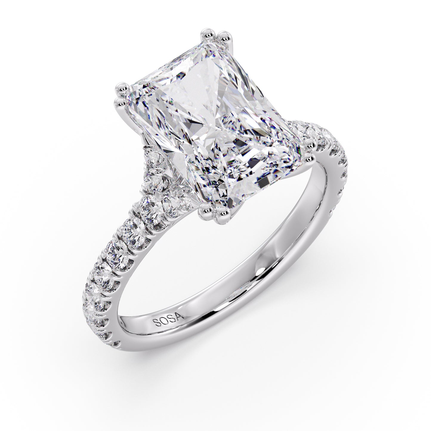 Radiant cut diamond in the Luna sol setting