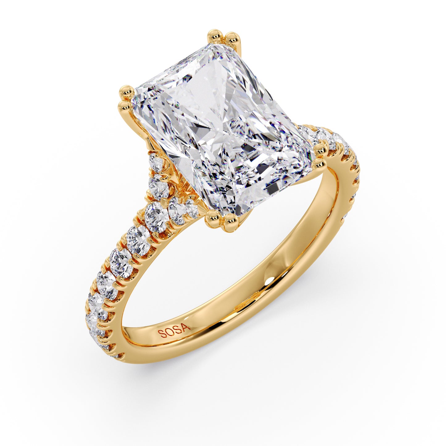 Radiant cut diamond in the Luna sol setting