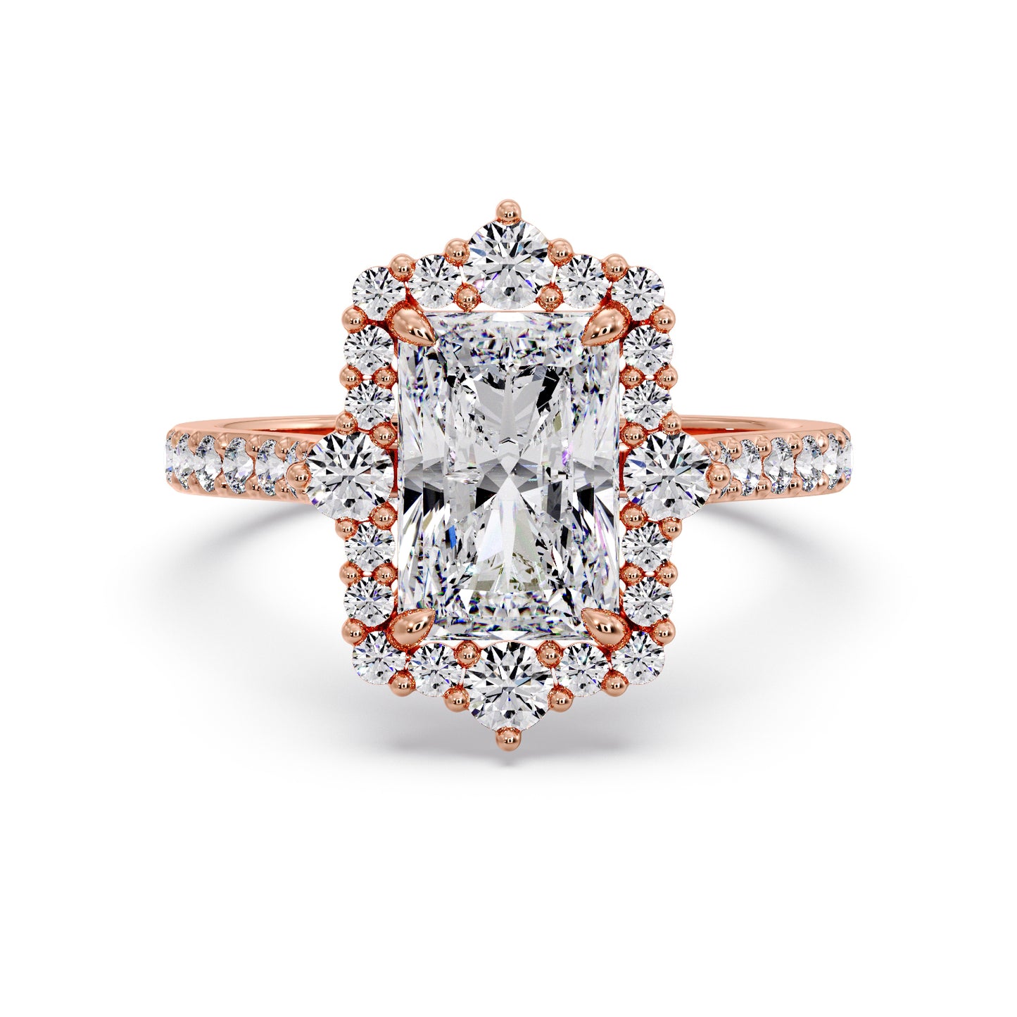 Radiant diamond set in my mosaic/halo setting