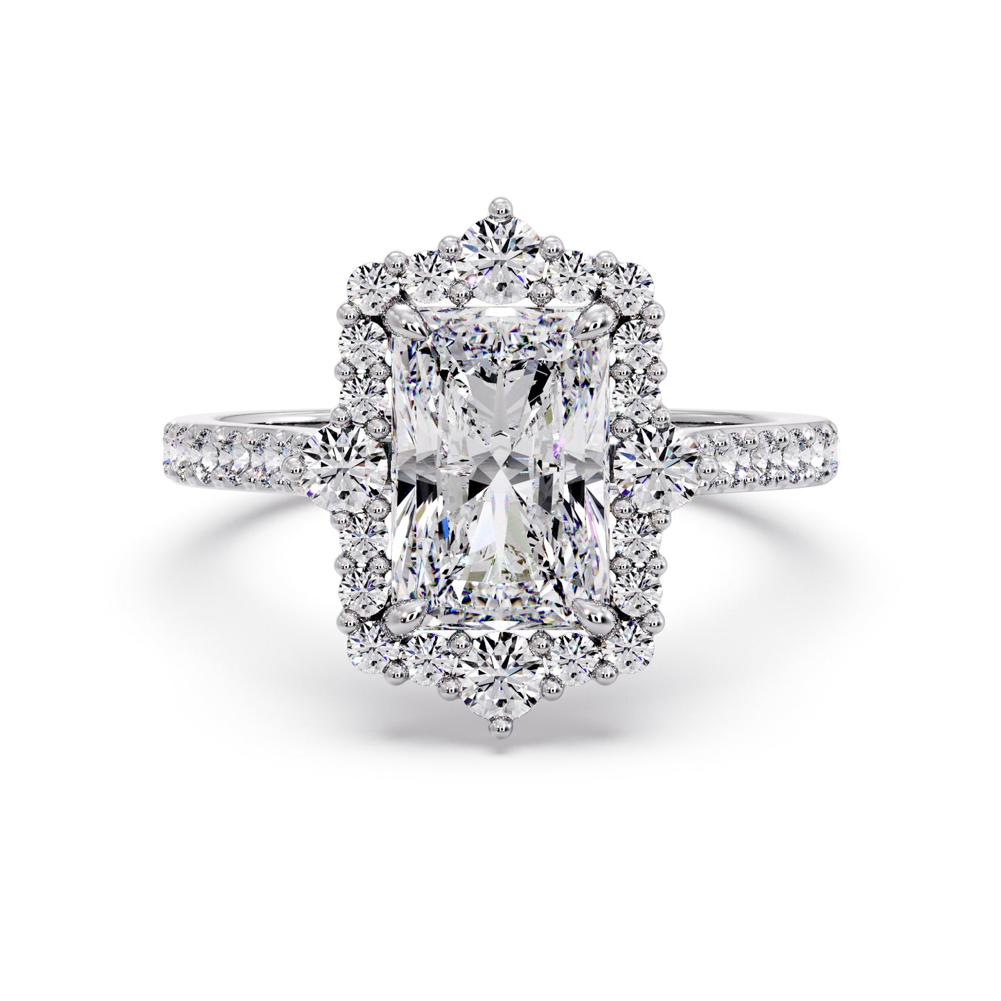 Radiant diamond set in my mosaic/halo setting