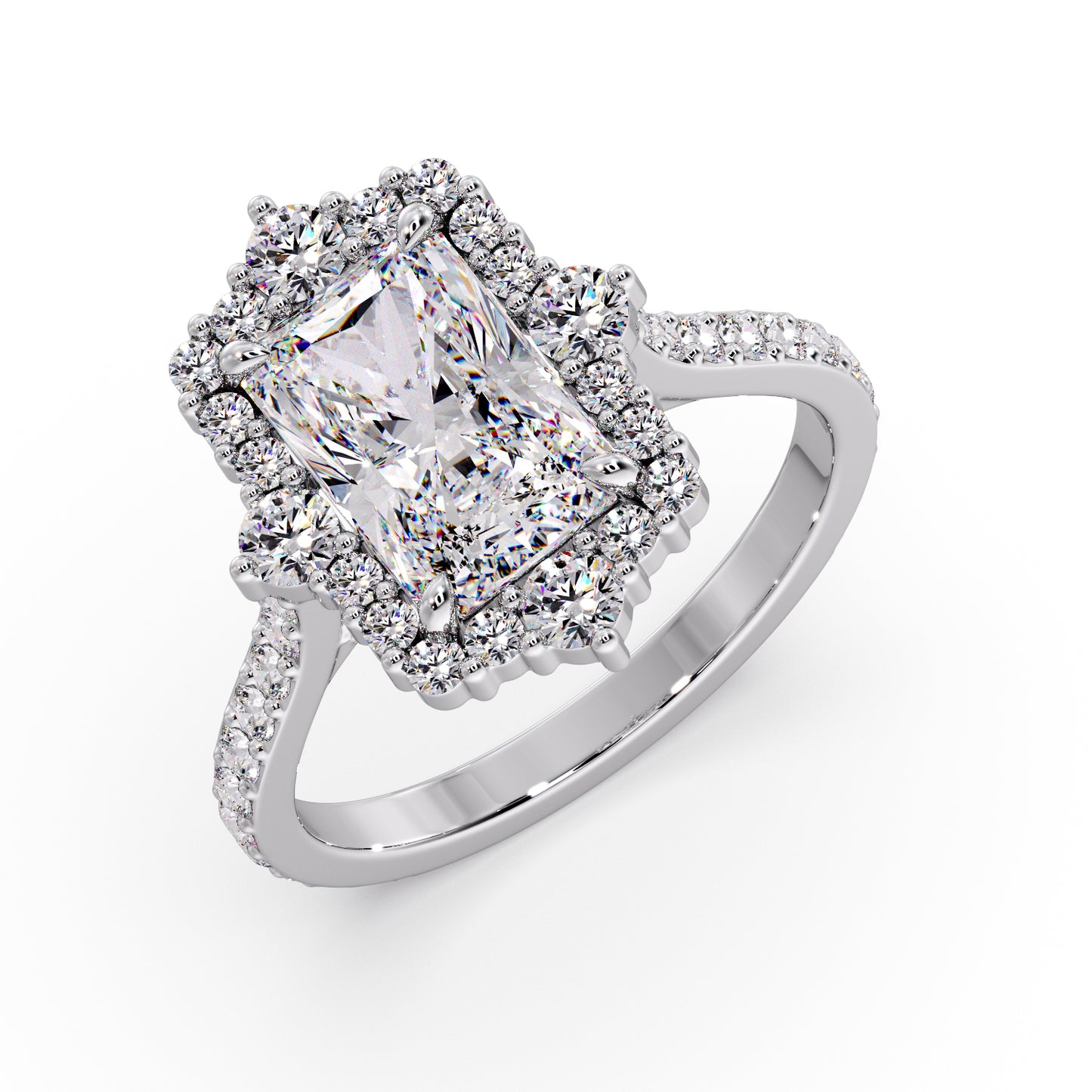 Radiant diamond set in my mosaic/halo setting