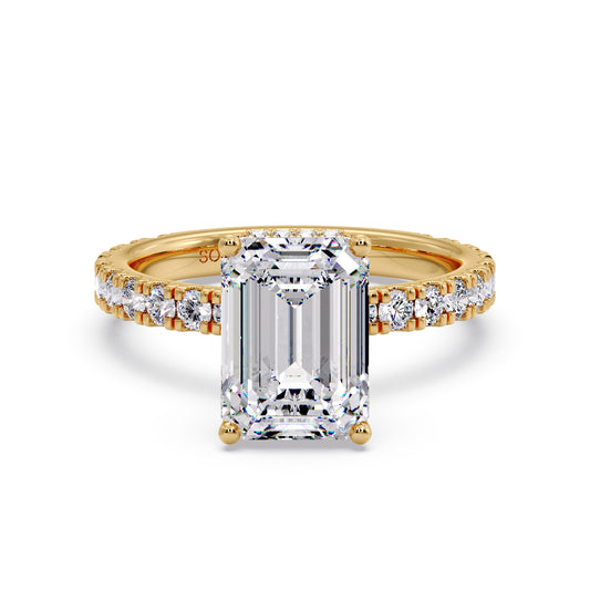 Emerald diamond with pave/hidden halo setting