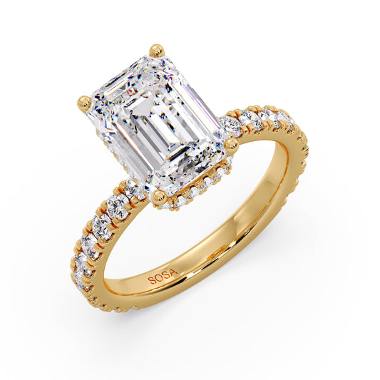 Emerald diamond with pave/hidden halo setting