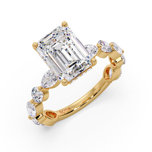 Emerald diamond set in a round/marquise band