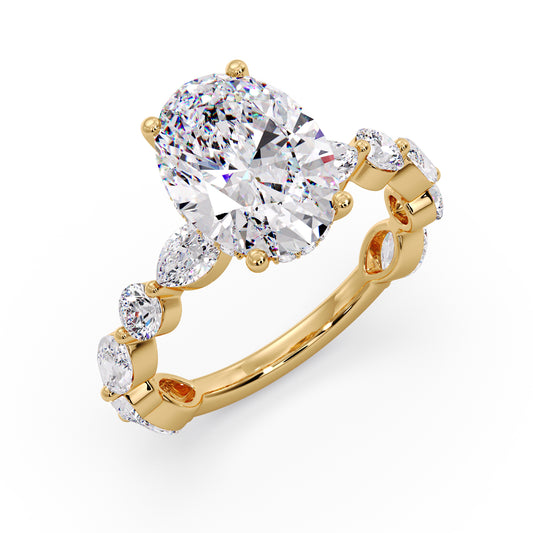Oval diamond set in a marquise & round setting