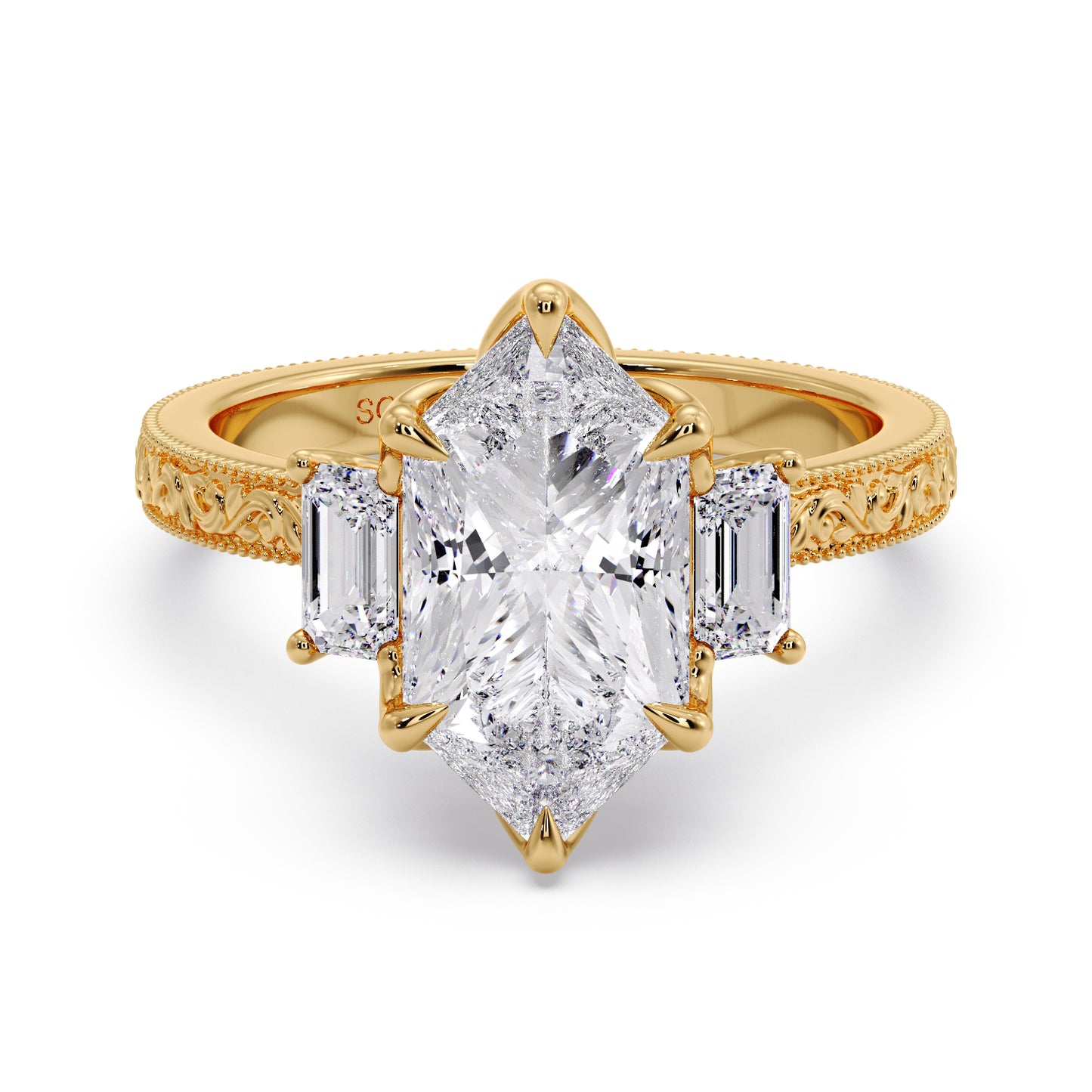 Dutch-Marquise, Emerald engraved ring