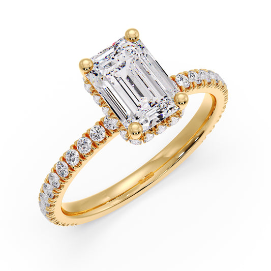 2 Carat emerald with pave/hidden halo setting
